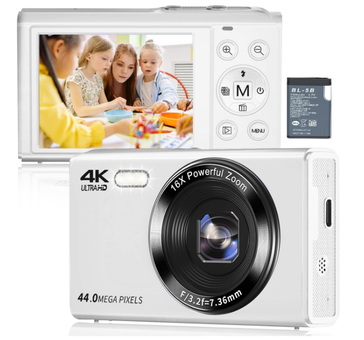 デジカメ4Ｋ 小型デジタルカメラ ポケットカメラ4400万高画素 フルＨＤ30FPS 16倍デジタルズーム 大画面2.4インチ クリスマス誕生日 軽量 携帯便利 子供 青少年 大人初心者向け 日本語説明書 最大128GBMicro SDカード