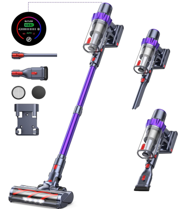 コードレス掃除機 38kpa強力吸引 液晶ディスプレイ 絡まないヘッド 450Ｗ 掃除機 サイクロン 7重濾過 55分長時間稼働 オートモードで稼働可能 着脱式バッテリー 1.5L大容量ダストカップ 伸縮型パイプ 日本語説明書 多様ノズル付き PSE認証済 BuTure VC70